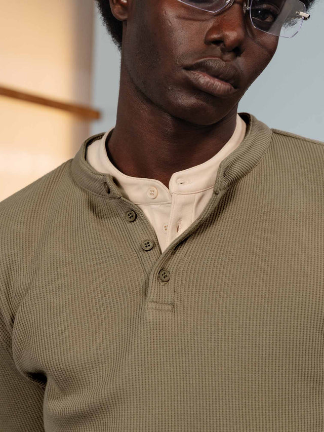 'BASEMENT' WAFFLE HENLEY SHIRT