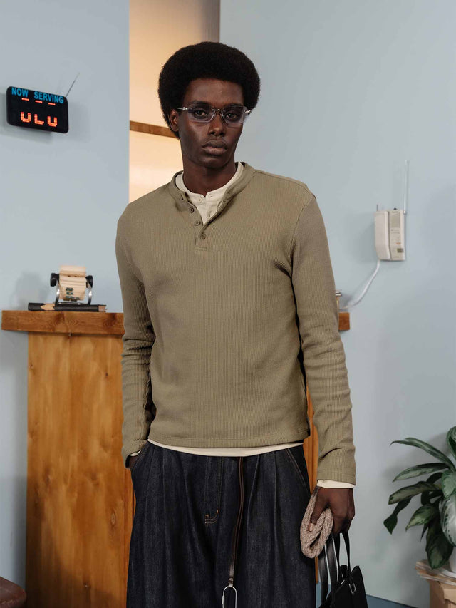 'BASEMENT' WAFFLE HENLEY SHIRT